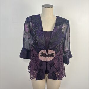 Studio VK Floral Embroidered Lace Kimono Jacket & Tank Mixed Media Art to Wear